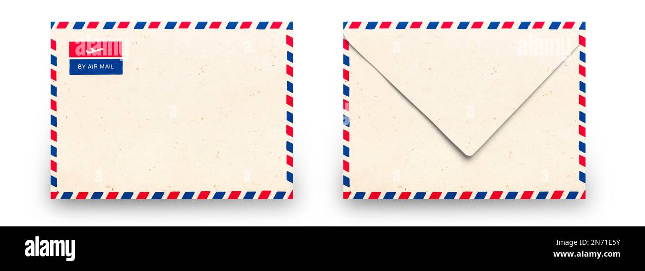 Lettre de courrier aérien rognée sur fond blanc Banque D'Images