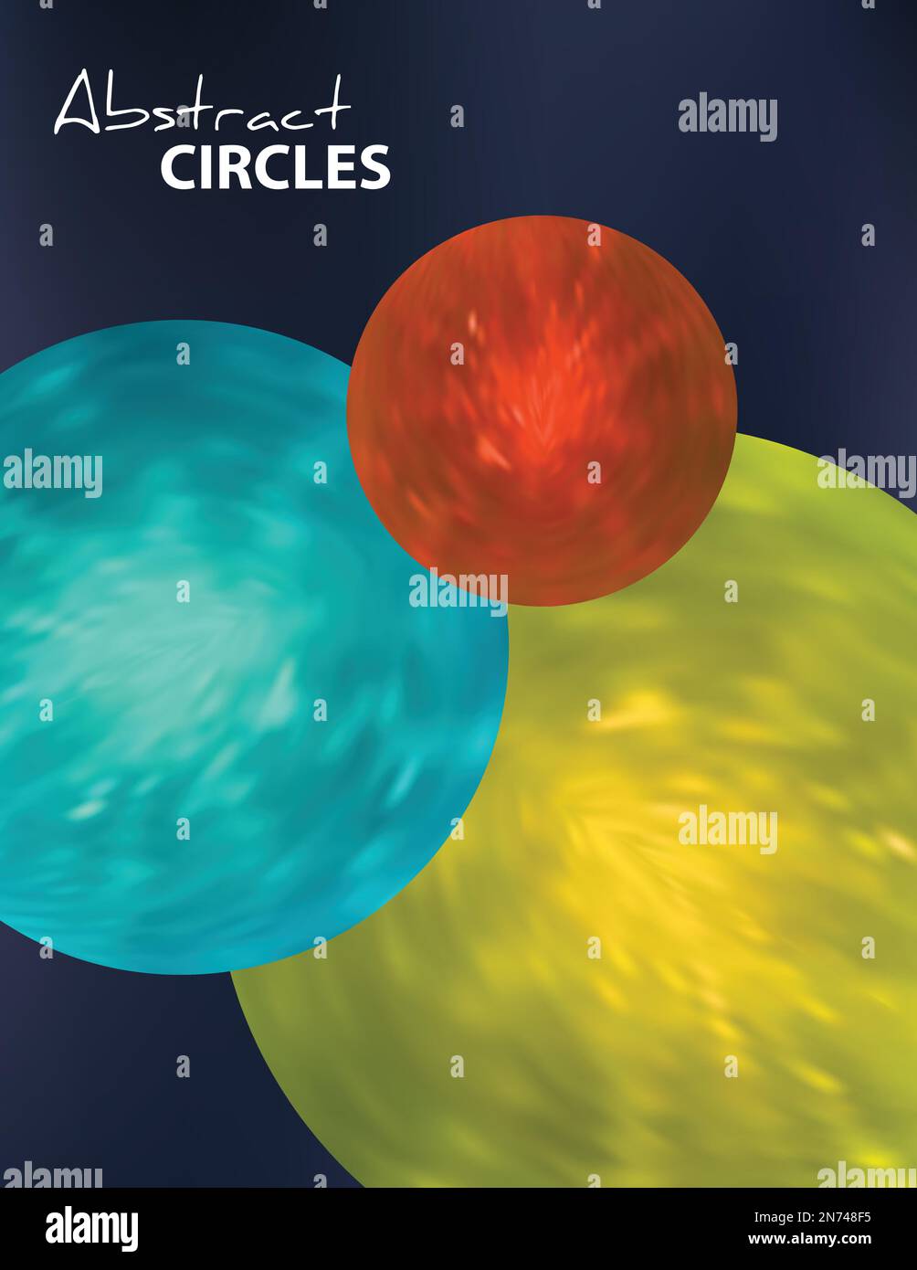 Motif abstrait avec cercles jaune, turquoise et orange sur fond bleu foncé. Modèle graphique vectoriel de la couverture Illustration de Vecteur