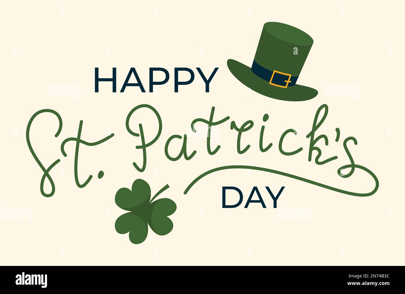 Lettres Happy St Patricks Day avec chapeau et trèfle, illustration vectorielle verte, style plat Illustration de Vecteur