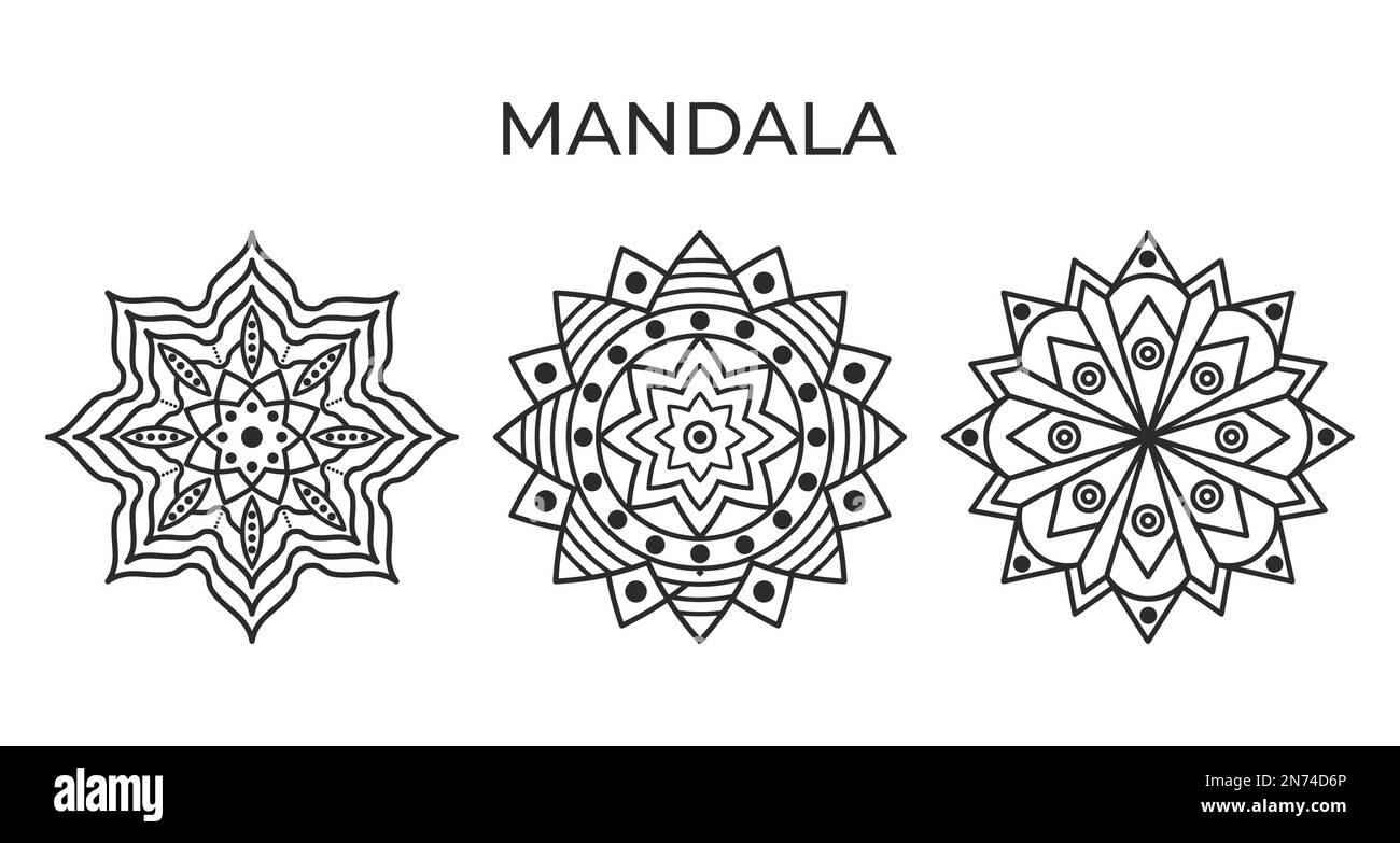 Collection de Mandala indien. Concept de motif pour l'illustration Mehndi ou Tattoo Vector Illustration de Vecteur