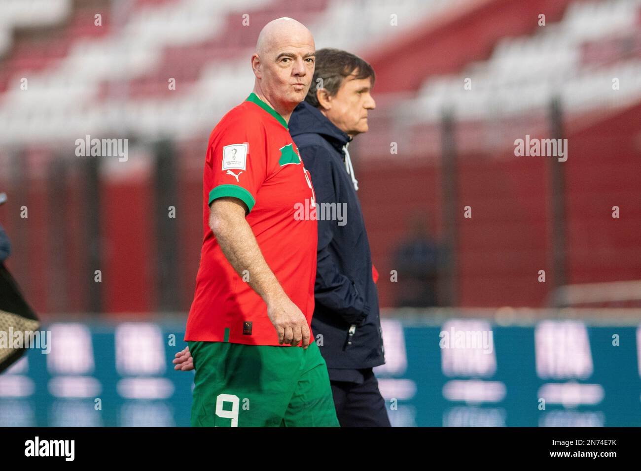 Rabat, Maroc. 10th févr. 2023. Estadio Prince Moulay Hassan Président de la FIFA Gianni Infantino après un match amical entre les légendes du Maroc de la FIFA et les légendes du monde de la FIFA lors de la coupe du monde du Club FIFA 2022 qui s'est tenue au Stade du Prince Moulay Abdellah à Rabat, Maroc (Richard Callis/SPP) Credit: SPP Sport Press photo. /Alamy Live News Banque D'Images