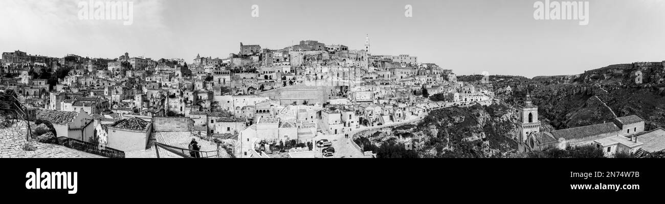 Vue panoramique sur le célèbre centre-ville historique de Matera en Italie Banque D'Images