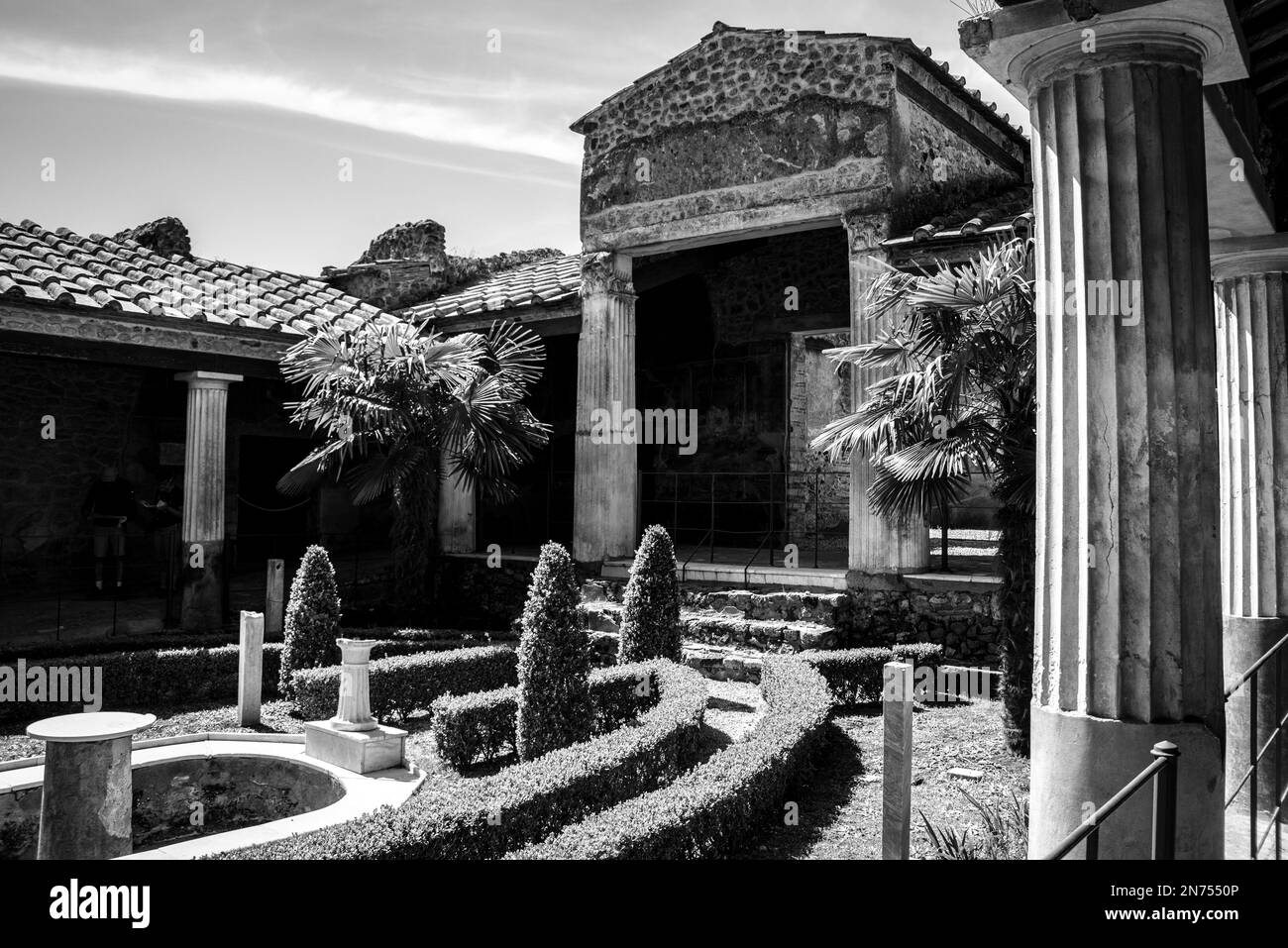 Pompéi, Italie, Yard dans une villa romaine typique de l'ancienne Pompéi, au sud de l'Italie Banque D'Images