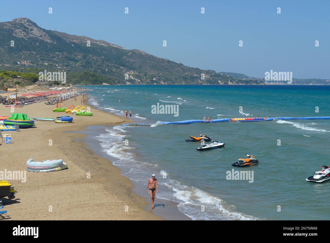 Vue sur la plage de Banana, l'île de Zakynthos, les îles Ioniennes, la mer Méditerranée, la Grèce Banque D'Images