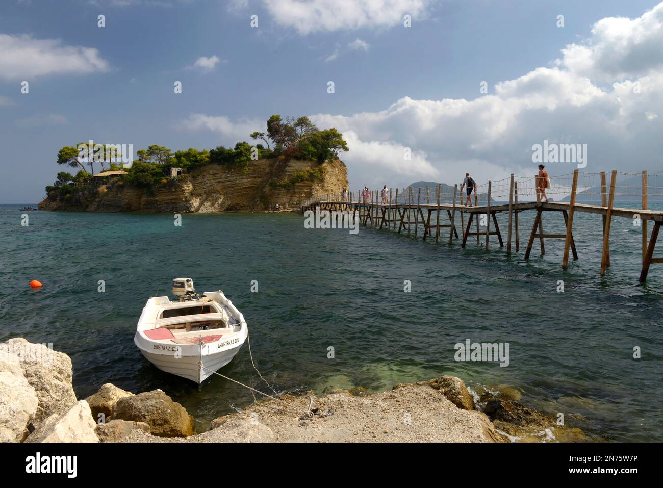 Vue sur l'île d'Agios Sostis, l'île de Cameo, l'île de Zakynthos, les îles Ioniennes, la mer Méditerranée, Grèce Banque D'Images