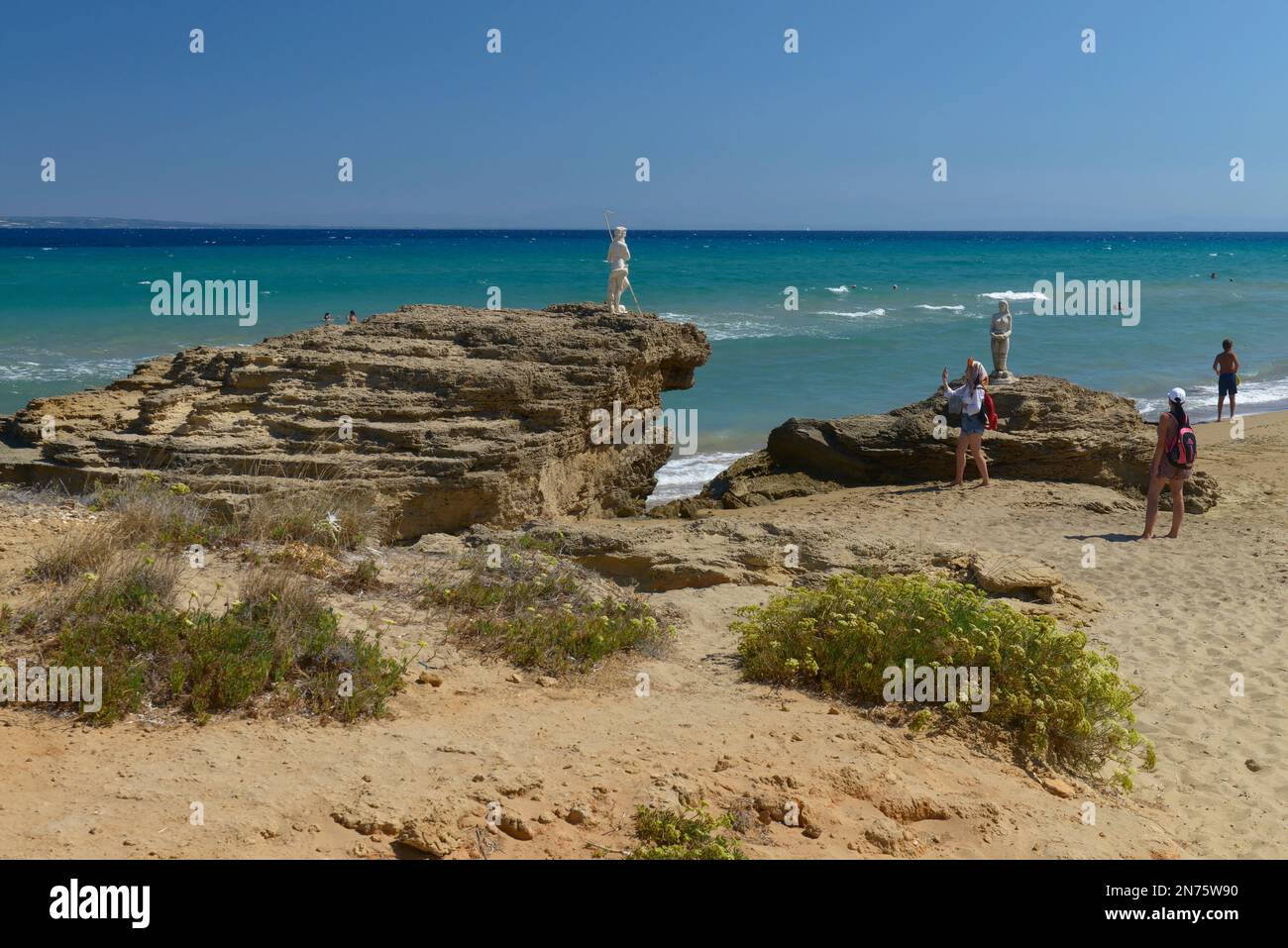 Vue sur la plage de Little Banana, l'île de Zakynthos, les îles Ioniennes, la mer Méditerranée, la Grèce Banque D'Images