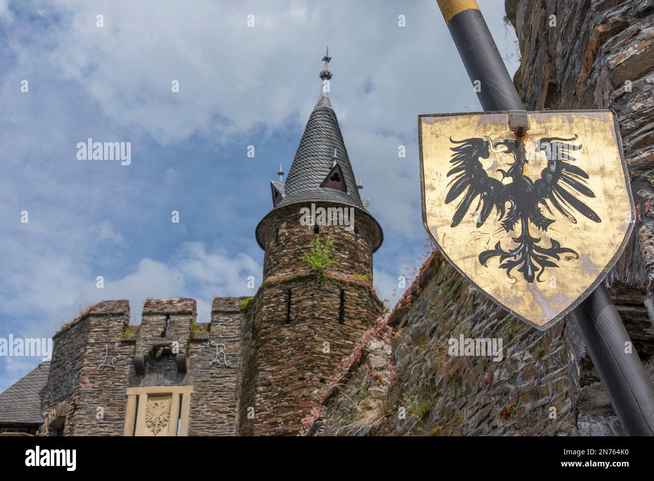 Allemagne, Rhénanie-Palatinat, Cochem-Zell Moselle, Cochem, plus petite ville de comté d'Allemagne, château de Reichsburg Banque D'Images