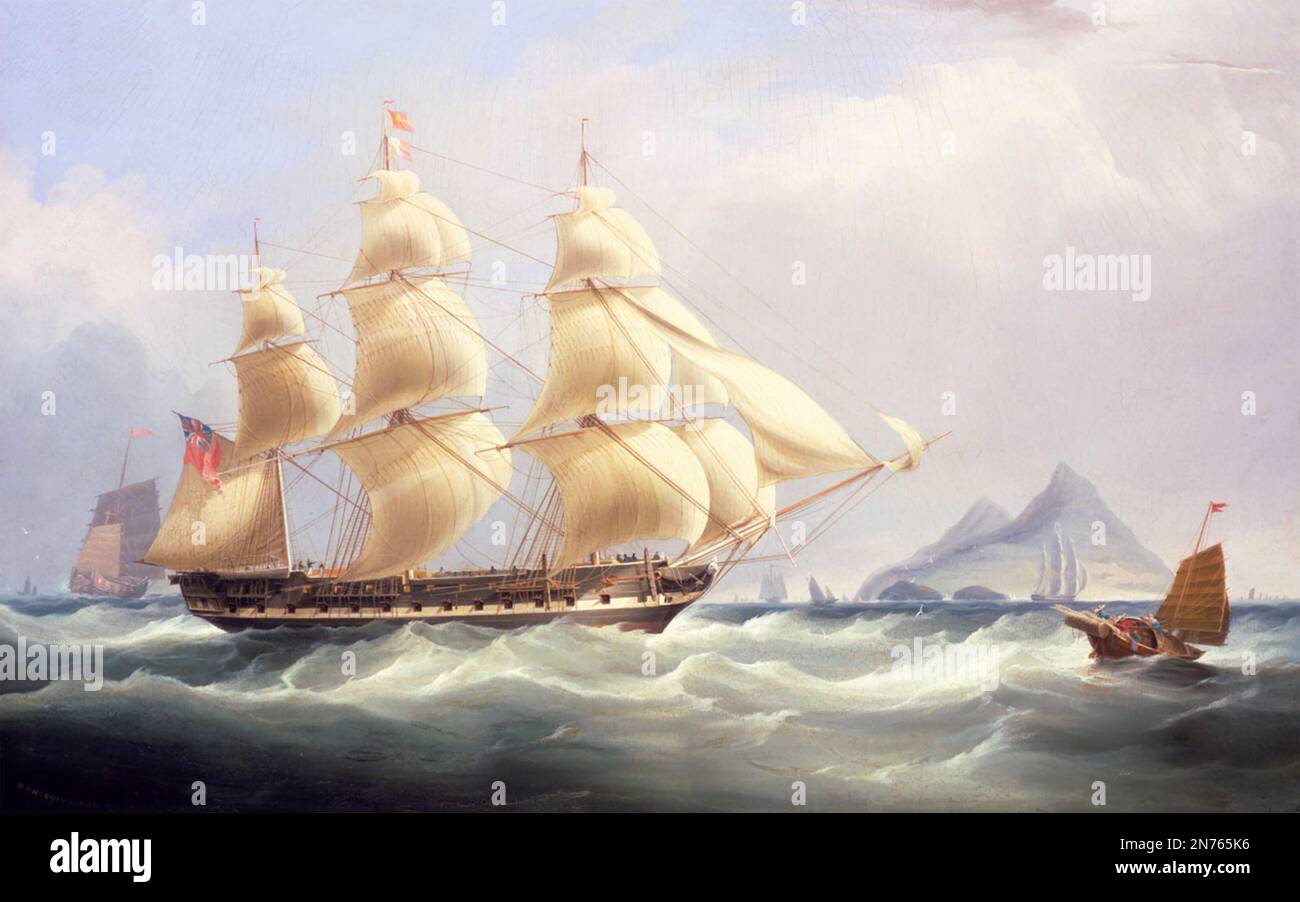 ASIE - un navire de l'East India Company - au large de Hong Kong environ 1831 ina peinture par William Huggins Banque D'Images
