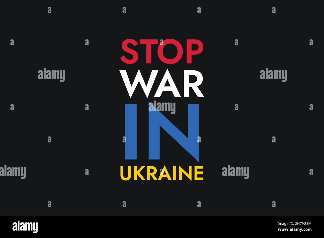 Affiche avec des mots de couleur Stop War in Ukraine sur fond noir. Tenez-vous avec l'Ukraine et sauvez-la de russie. Illustration de Vecteur