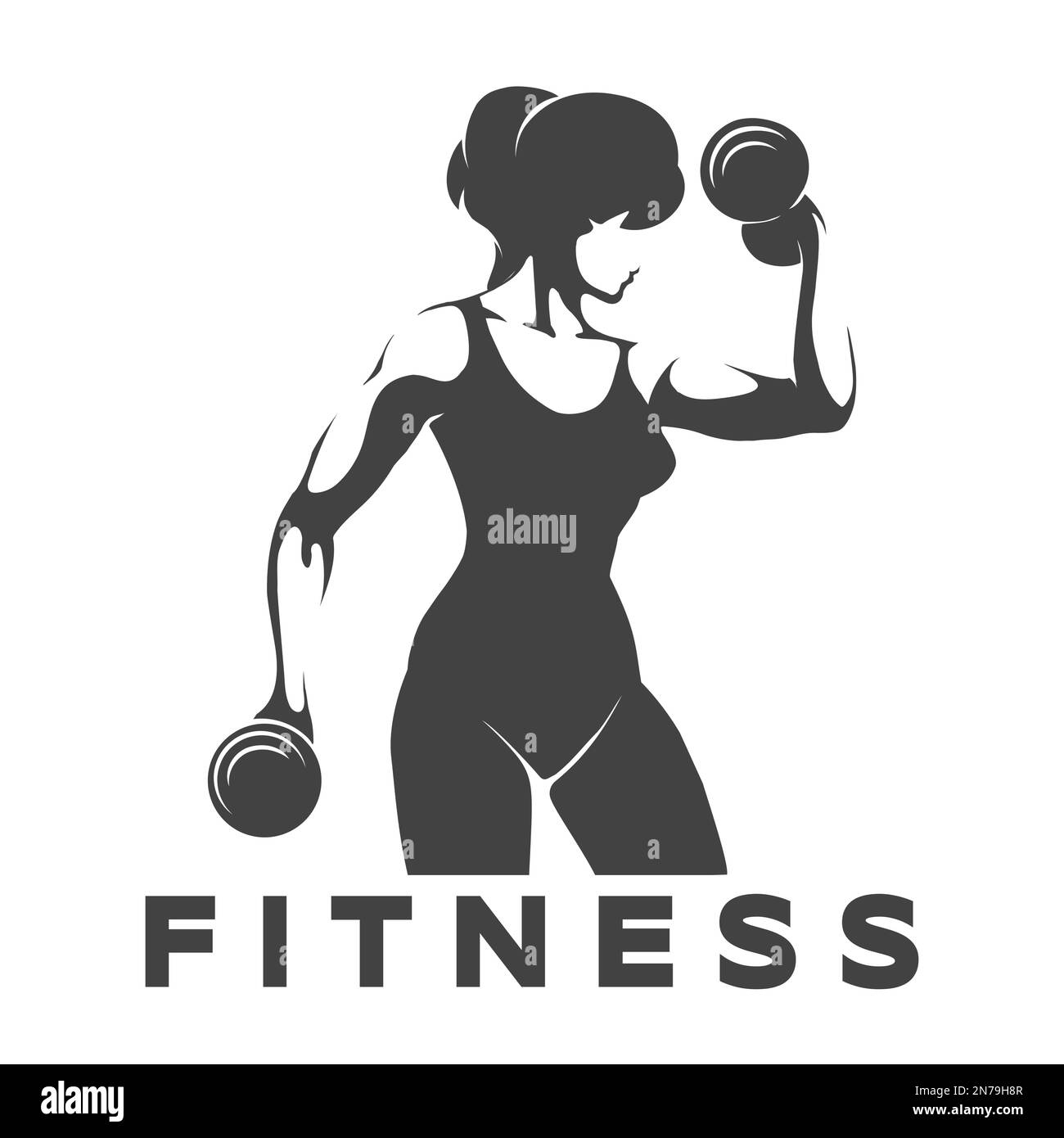 Fitness Emblem avec la femme d'entraînement tient des haltères isolées sur blanc. Illustration vectorielle. Illustration de Vecteur Fitness Emblem avec la femme d'entraînement tient des haltères isolées sur blanc. Illustration vectorielle. Illustration de Vecteur