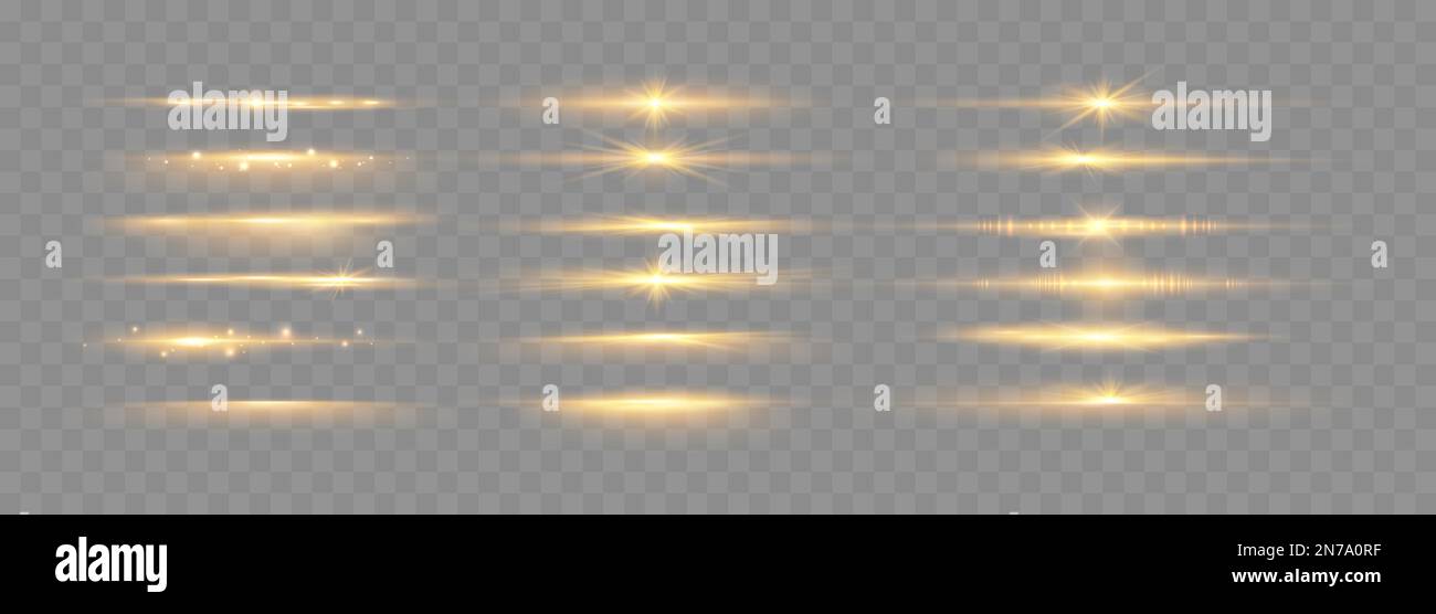 Jeu de flambeaux et de lentilles brillantes. Lumières brillantes isolées sur fond transparent. Illustration vectorielle Illustration de Vecteur