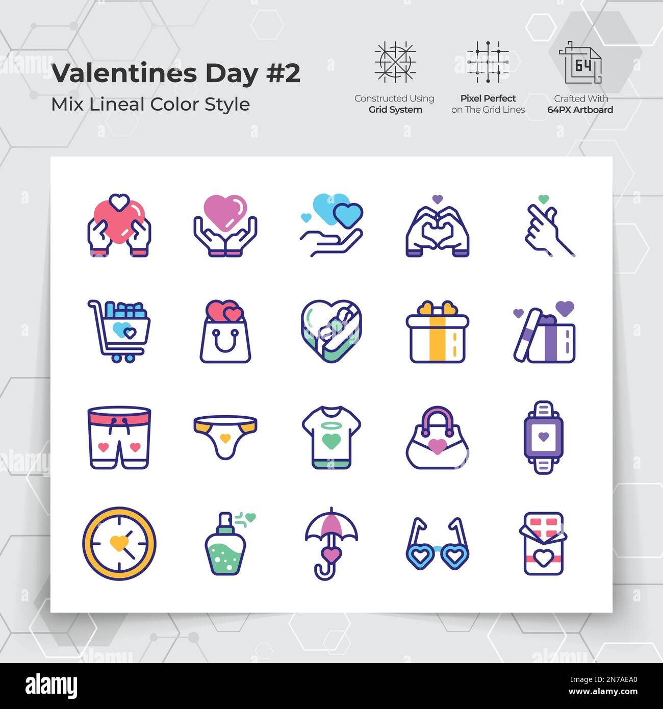 L'icône de la Saint-Valentin est décorée dans un style coloré avec des cadeaux et un thème automne amoureux. Une collection de symboles vecteur amour et romance pour la Saint-Valentin Illustration de Vecteur