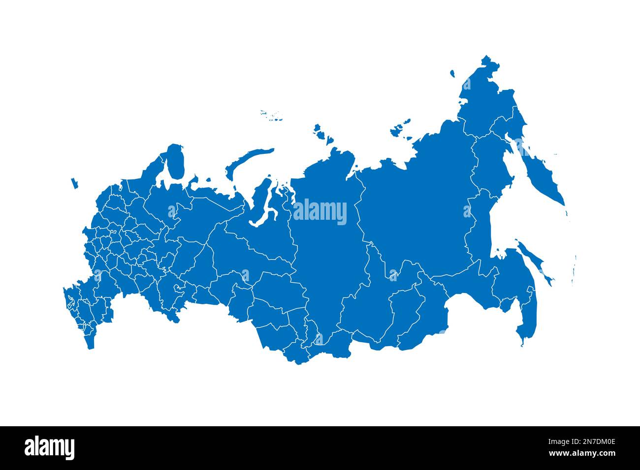 Russie carte politique des divisions administratives - oblasts, républiques, okcarts autonomes, krais, oblast autonomes et 2 villes fédérales de Moscou et Saint-Pétersbourg. Carte vectorielle vierge bleue unie avec bordures blanches. Illustration de Vecteur