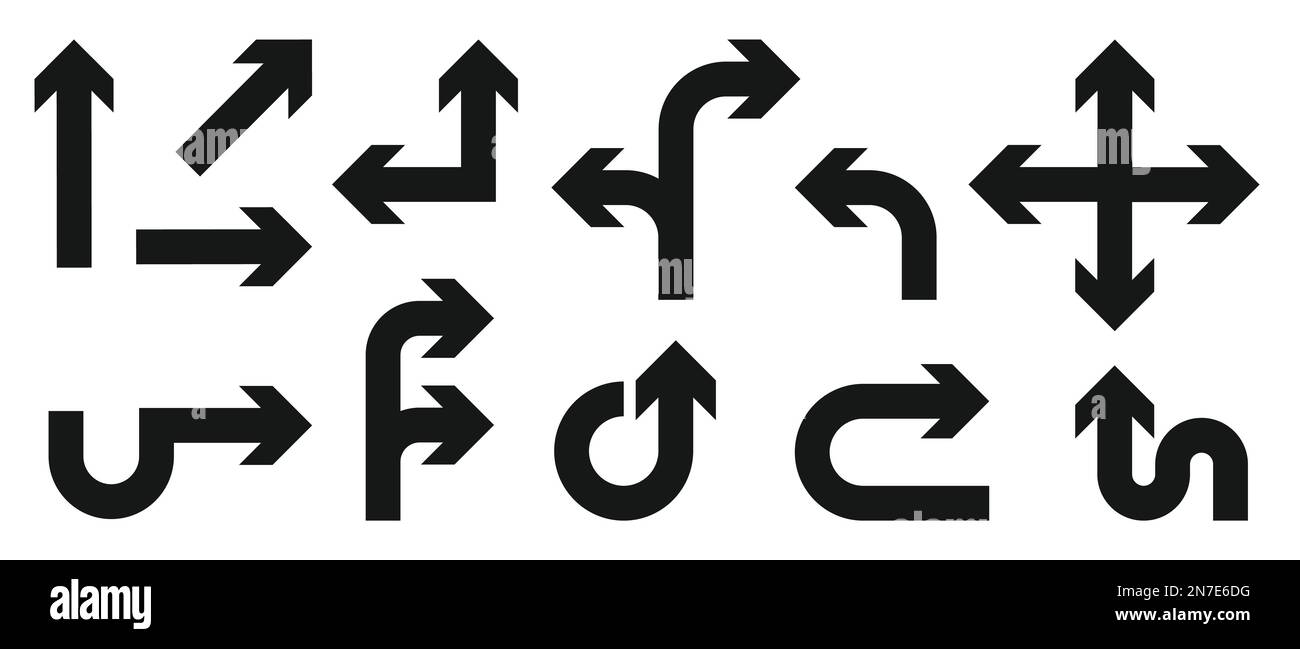 Ensemble de flèches vectorielles noires. Icône de flèches. Icône de vecteur de flèche. Collection de vecteurs de flèches. Flèches de style plat dans les directions isolées sur fond blanc. Illustration de Vecteur