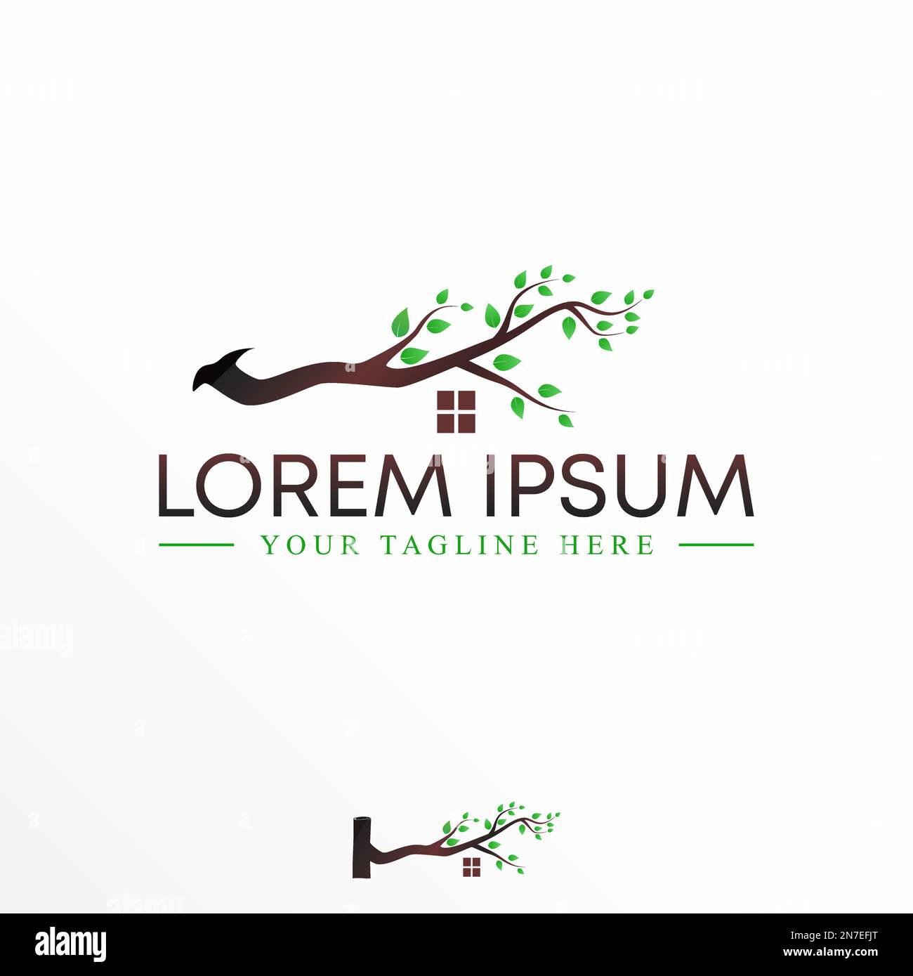 Branches d'arbre et maison de toit avec fenêtre image graphique icône logo design abstrait concept vecteur stock. utilisé comme symbole lié à la propriété ou à la nature Illustration de Vecteur