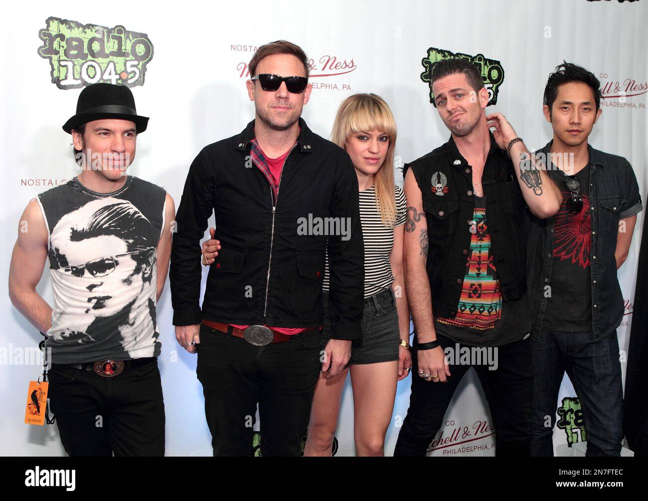Rock band The Airborne Toxic Event perform on stage during the Radio 104.5 Birthday concert at the Susquehanna Bank Center on Sunday, May 12, 2013, in Camden, N.J. (Photo by Owen Sweeney/Invision/AP) Banque D'Images