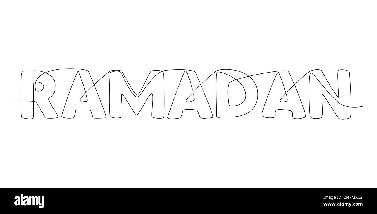 Une ligne continue de mot de Ramadan. Concept de vecteur d'illustration à trait fin. Dessin de contour idées créatives. Illustration de Vecteur