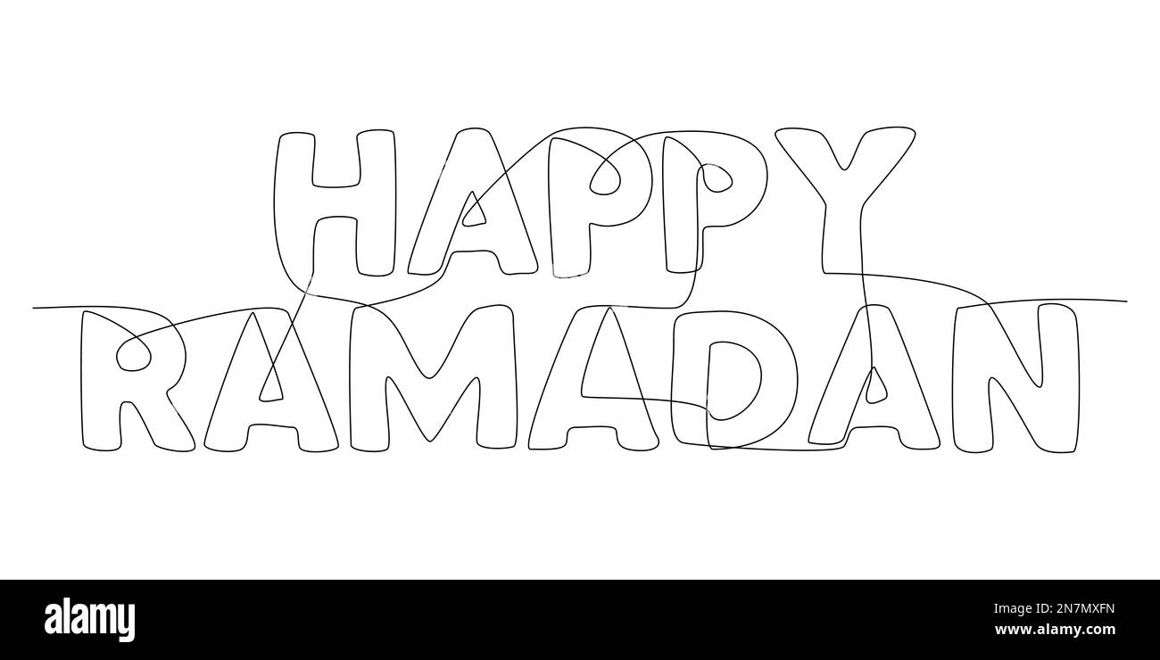 Une ligne continue de mot de Ramadan. Concept de vecteur d'illustration à trait fin. Dessin de contour idées créatives. Illustration de Vecteur