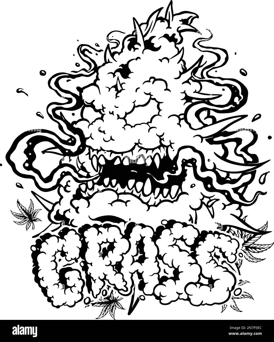 Plante feuille de cannabis fumer de l'herbe lettrage main logo silhouette vecteur illustrations pour votre logo de travail, t-shirt de marchandise, autocollants Illustration de Vecteur