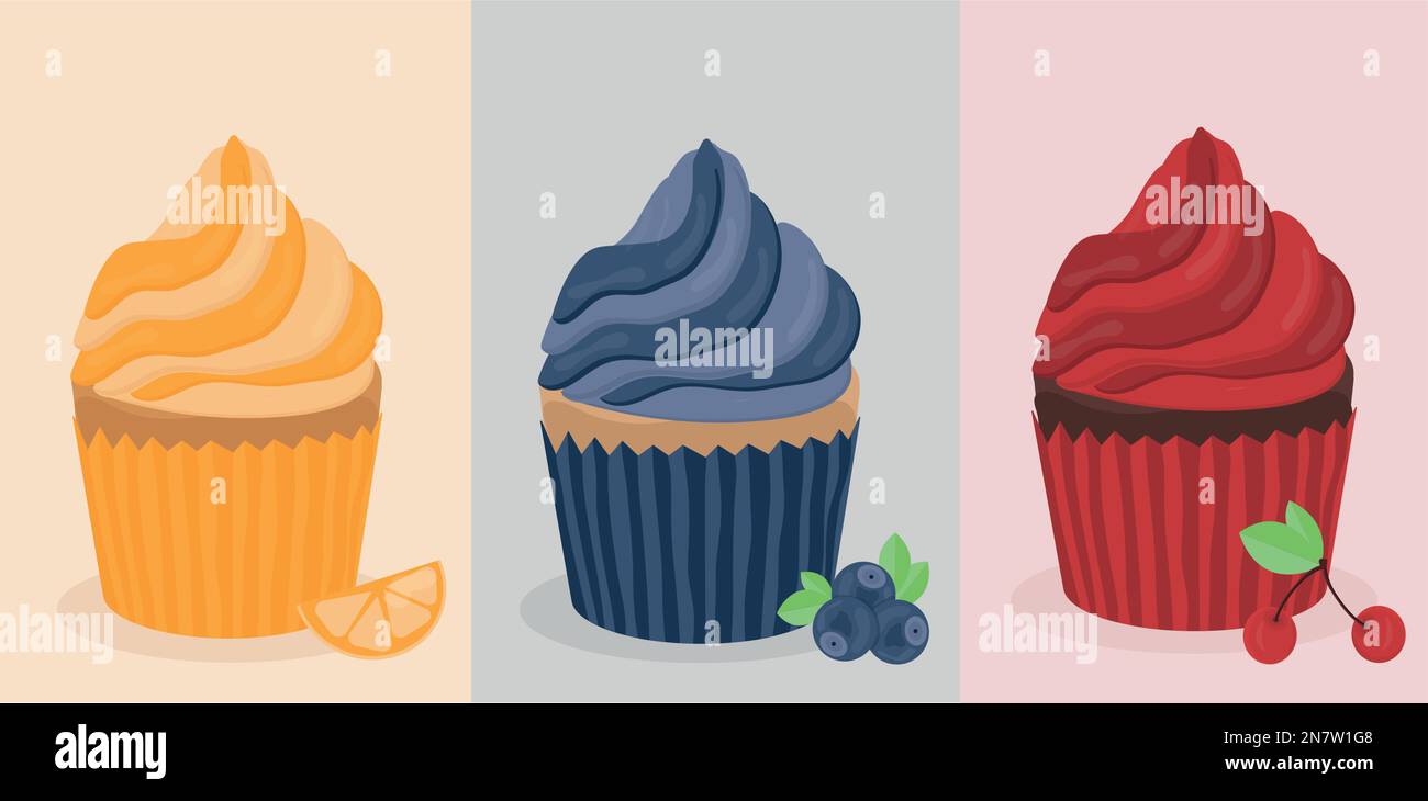 un ensemble de délicieux muffin aux myrtilles orange pour les vacances sucrées Illustration de Vecteur