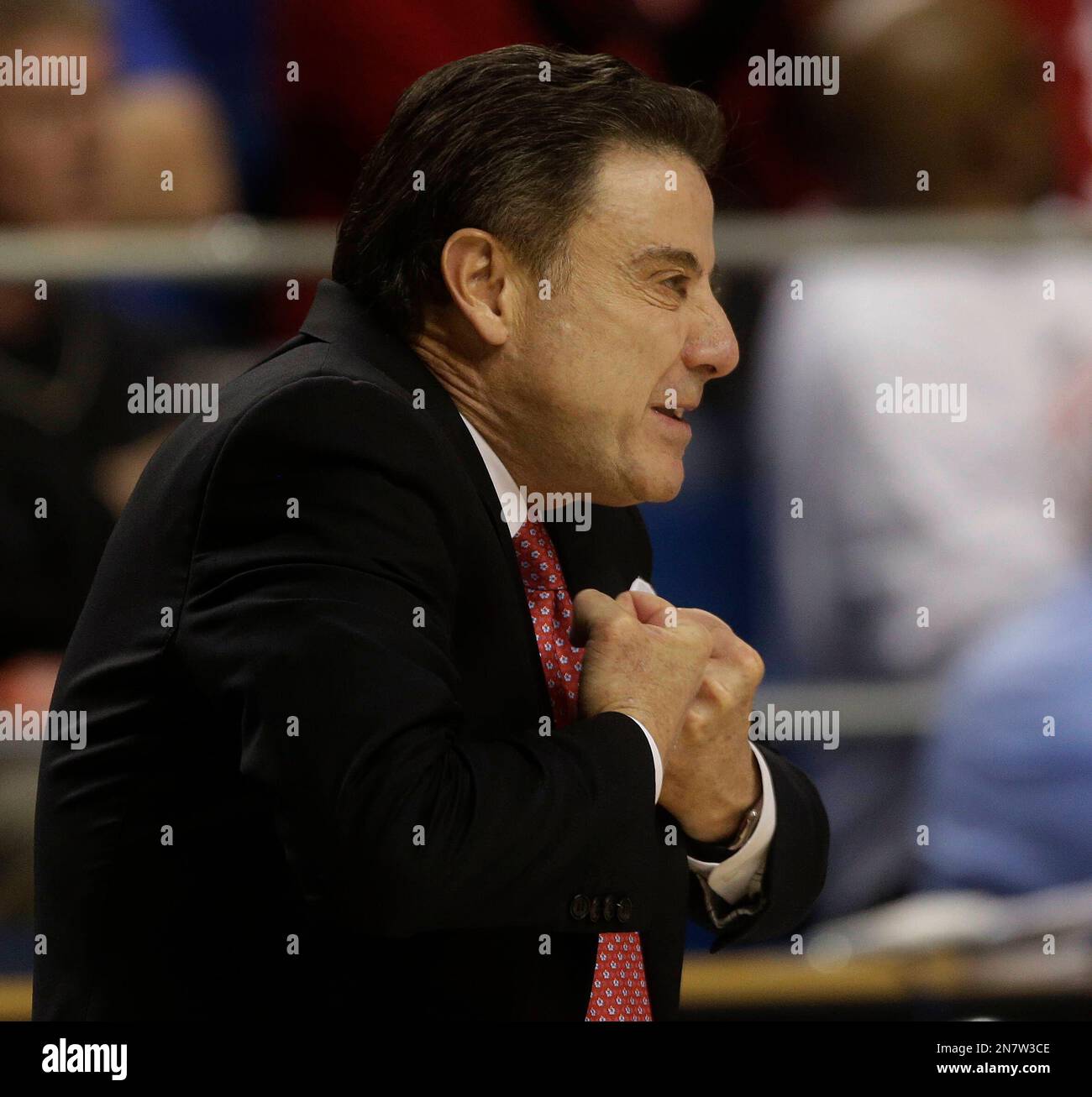 Louisville Rick Pitino is shown against the North Carolina A&T during the first half their second-round NCAA college basketball tournament game Thursday, March 21, 2013, in Lexington, Ky. (AP Photo/John Bazemore) Banque D'Images