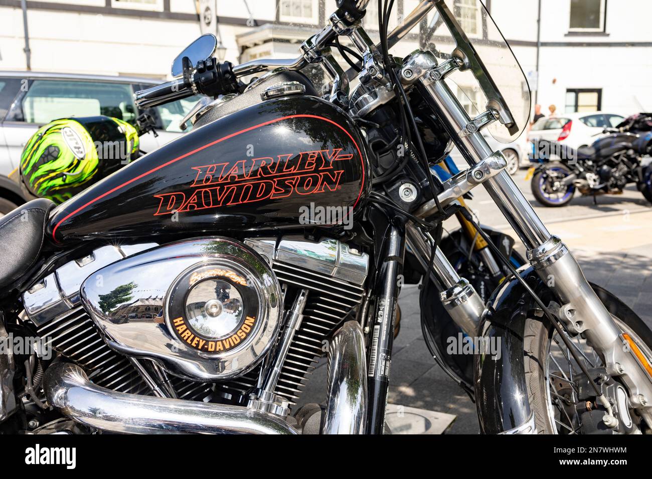 Llangollen pays de Galles royaume-uni 16 juillet 2022 emblème et moteur d'une Harley Davidson. Harley Davidson Motorcycles est connue pour ses fidèles adeptes Banque D'Images