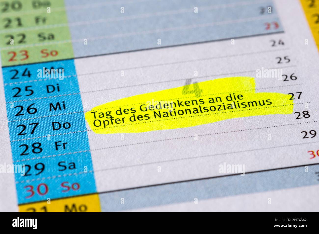 Calendrier, jour du souvenir des victimes du national-socialisme, Allemagne Banque D'Images