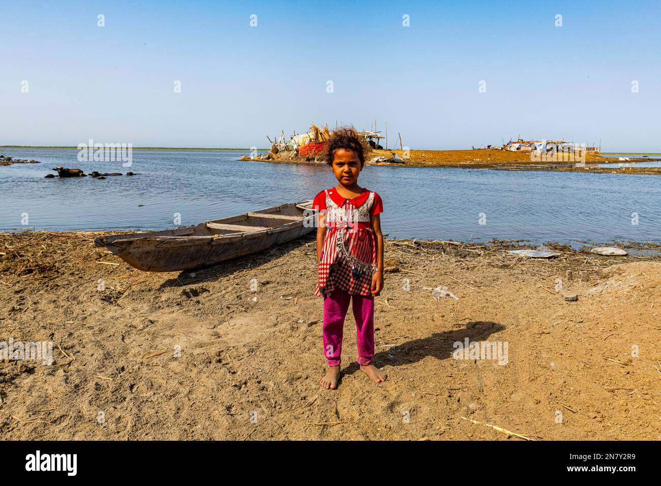 Enfants arabes de Marsh, marais mésopotamiens, Ahwar du sud de l'Irak, site de l'UNESCO, Irak Banque D'Images