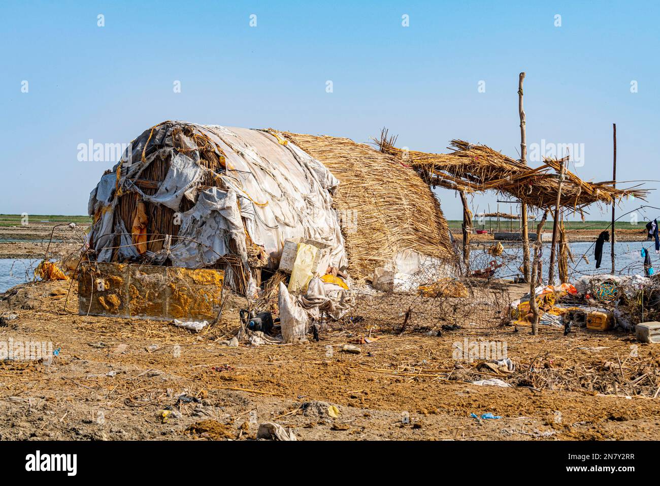 Maison Reed des Arabes des marais, marais mésopotamiens, Ahwar du sud de l'Irak, site de l'UNESCO, Irak Banque D'Images