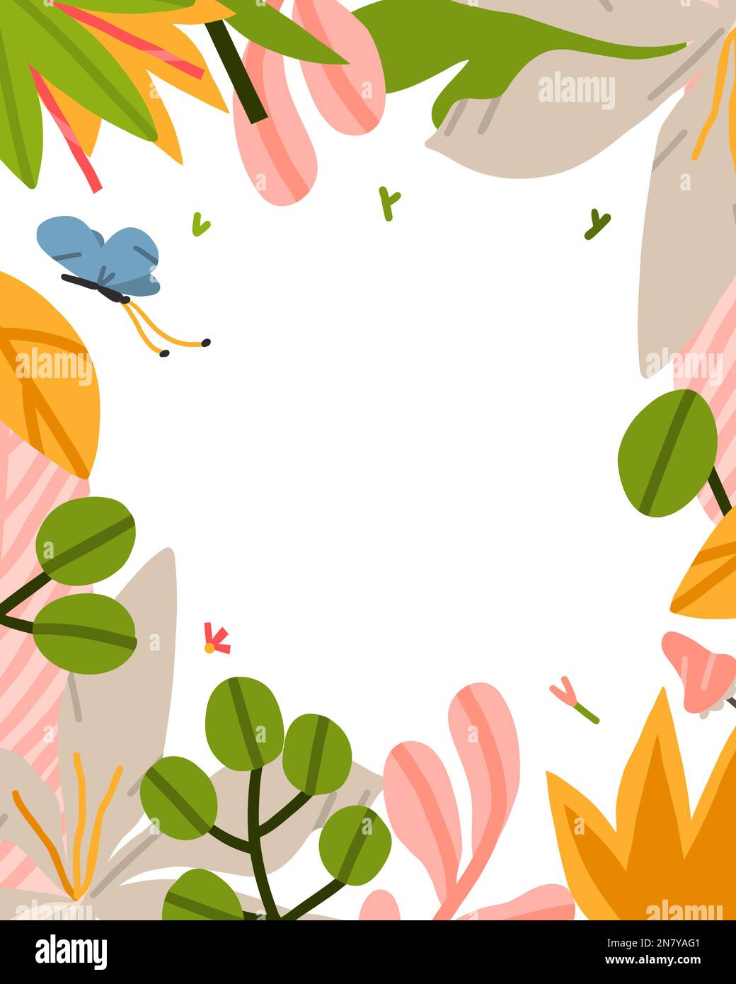 Dessin à la main graphique clipart illustration vecteur arrière-plan bordure cadre impression de composition, abstrait boho jardin nature forme, fleur Illustration de Vecteur
