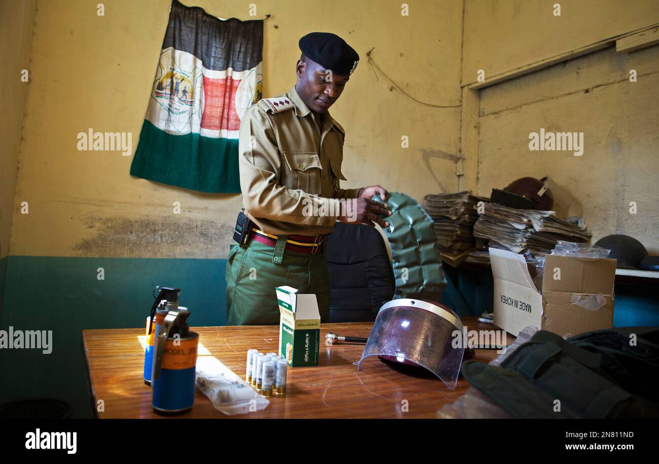 Mathare Division Police Commander Maragia Ong’era displays some of the ...