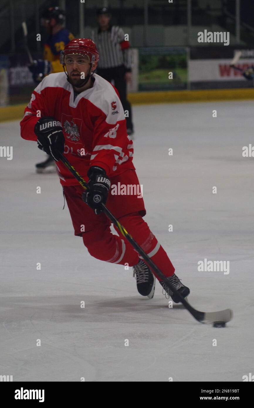 Coventry, Angleterre, 10 février 2023. Patryk Krezolek jouant pour la Pologne contre la Roumanie dans le défi de l'Euro 2023 à la Skydome Arena, Coventry. Crédit : Colin Edwards Banque D'Images