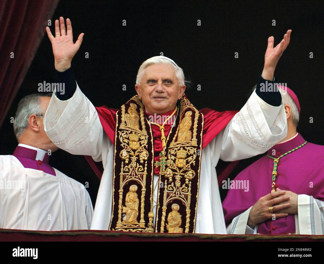 FILE - This April 19, 2005 file photo shows Pope Benedict XVI greeting ...