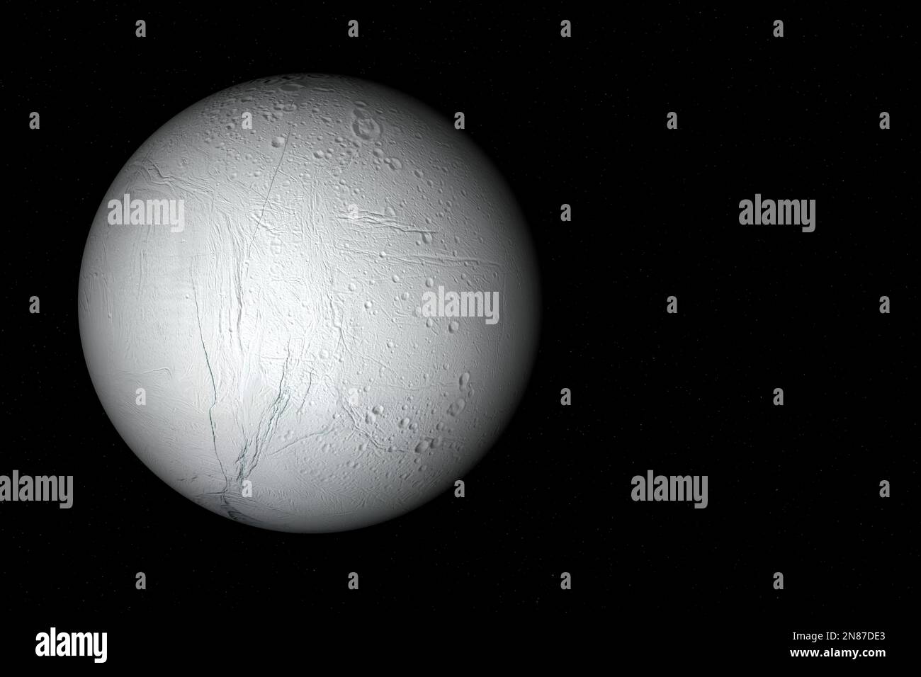 Photographie numérique d'Enceladus, une des lunes de Saturne. Banque D'Images