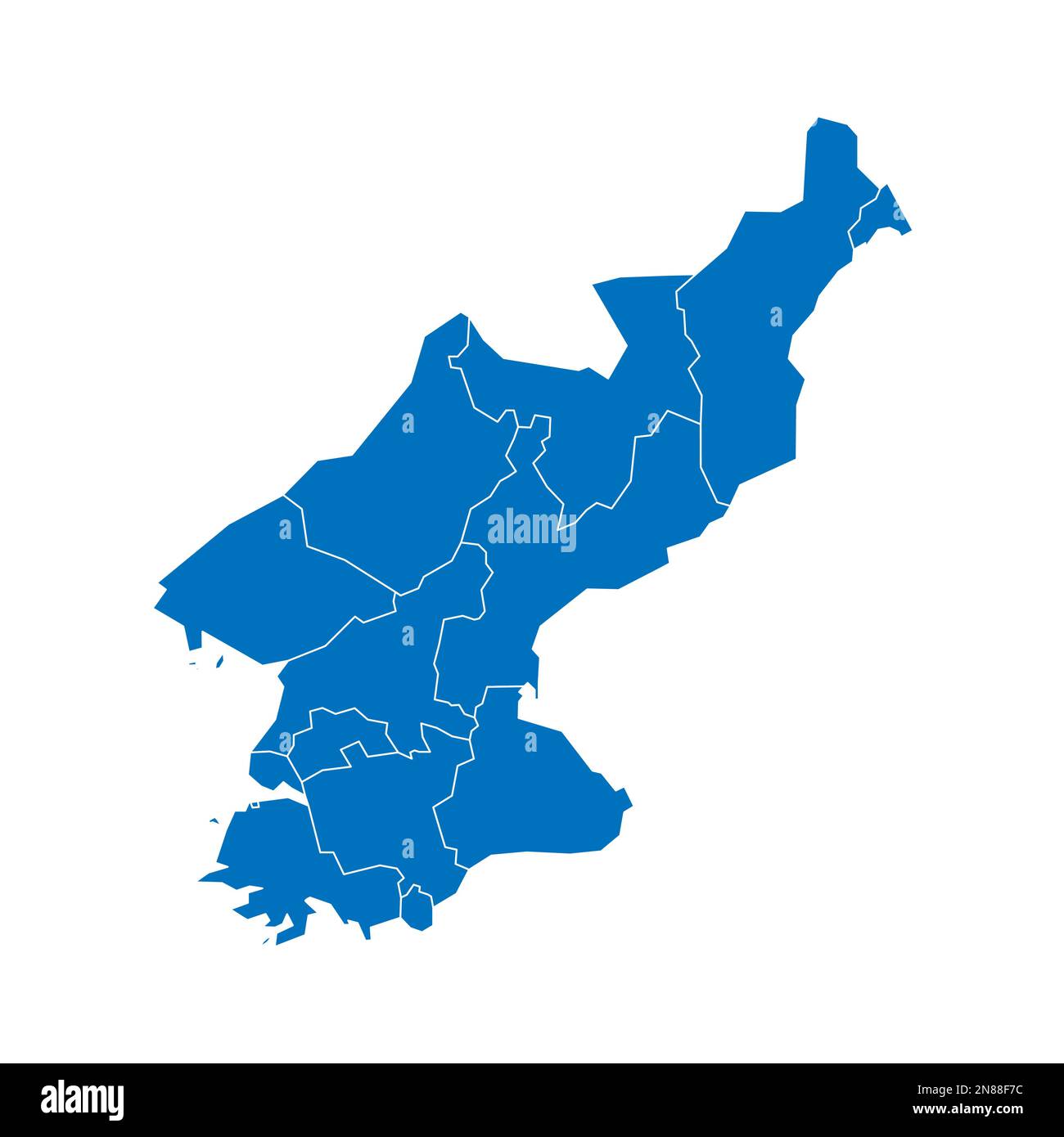 Corée du Nord carte politique des divisions administratives - provinces. Carte vectorielle vierge bleue unie avec bordures blanches. Illustration de Vecteur