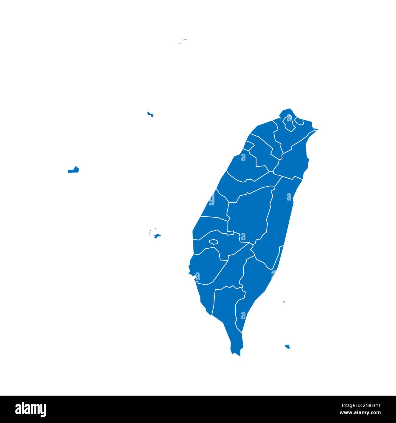 Taiwan carte politique des divisions administratives - provinces et municipalités spéciales. Carte vectorielle vierge bleue unie avec bordures blanches. Illustration de Vecteur