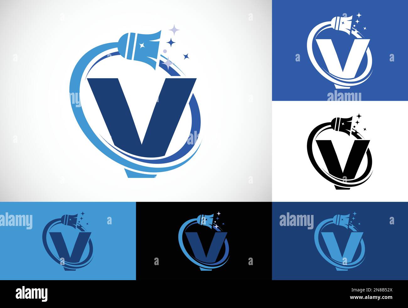 Modèle de conception du logo du service de nettoyage Letter V, symbole du logo de la société de nettoyage. Illustration de Vecteur
