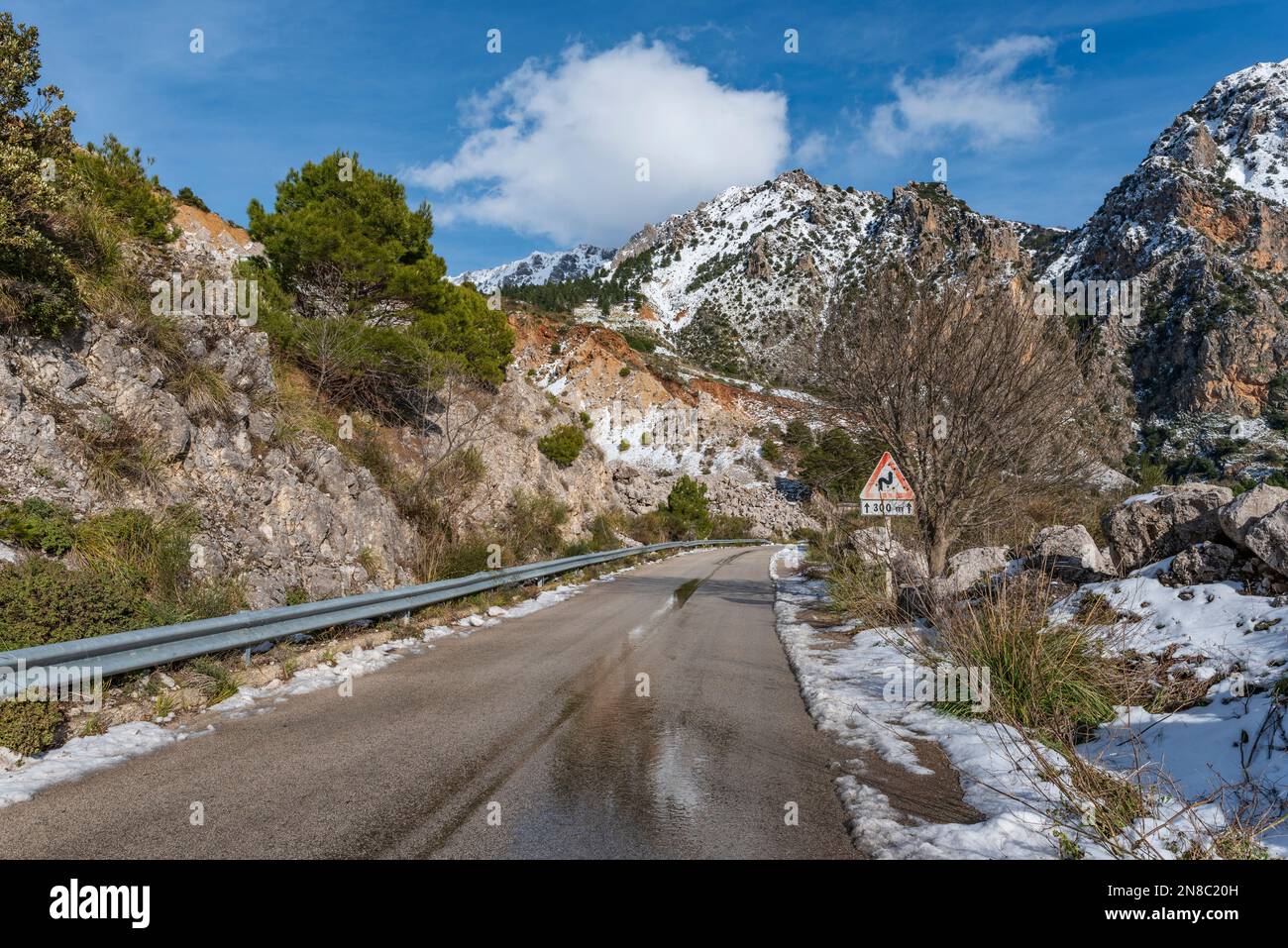 Route enneigée dans le parc Madonie, Sicile Banque D'Images