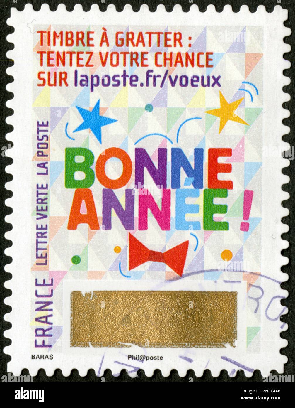 Timbre oblitéré bonne année, timbre à gratter, tentez votre chance, France,  lettre verte , La poste Photo Stock - Alamy