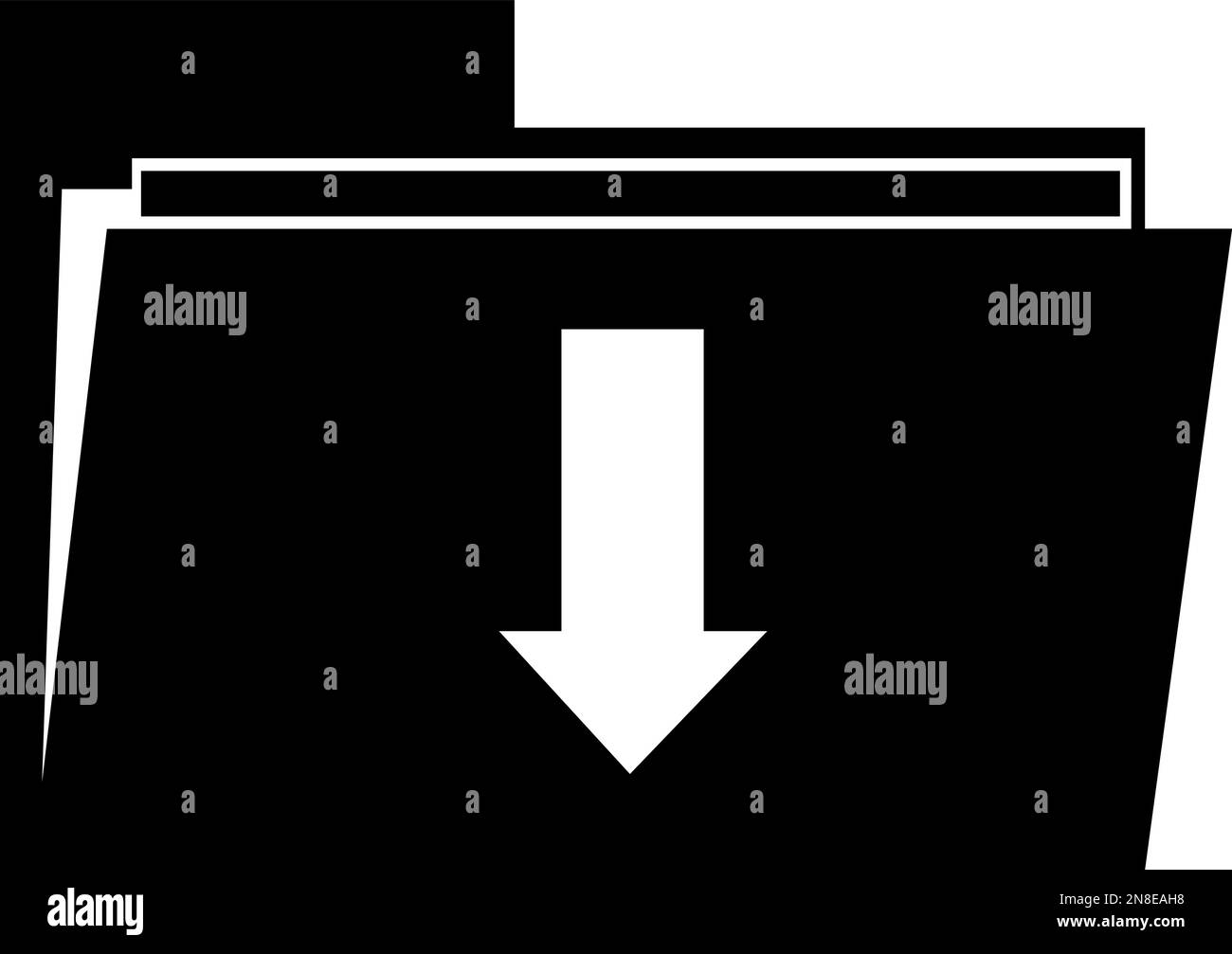 illustration vectorielle icône d'un dossier d'ordinateur avec une flèche pointant vers le bas, dans le concept de téléchargement de fichier. Dessiné en noir et blanc Illustration de Vecteur