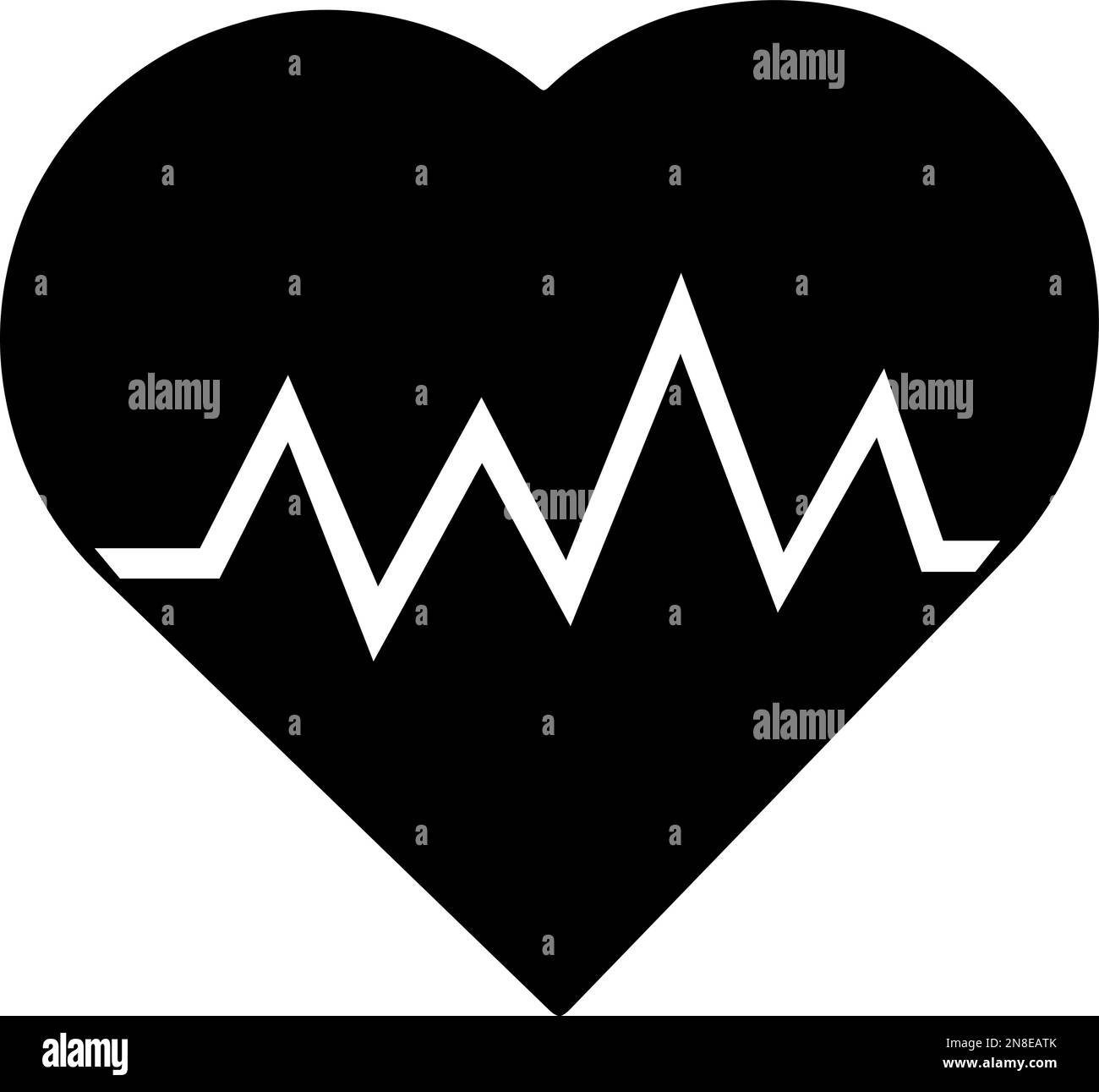 illustration vectorielle de la silhouette noire d'un cœur avec des ondes d'électrocardiogramme représentant une impulsion cardiaque Illustration de Vecteur