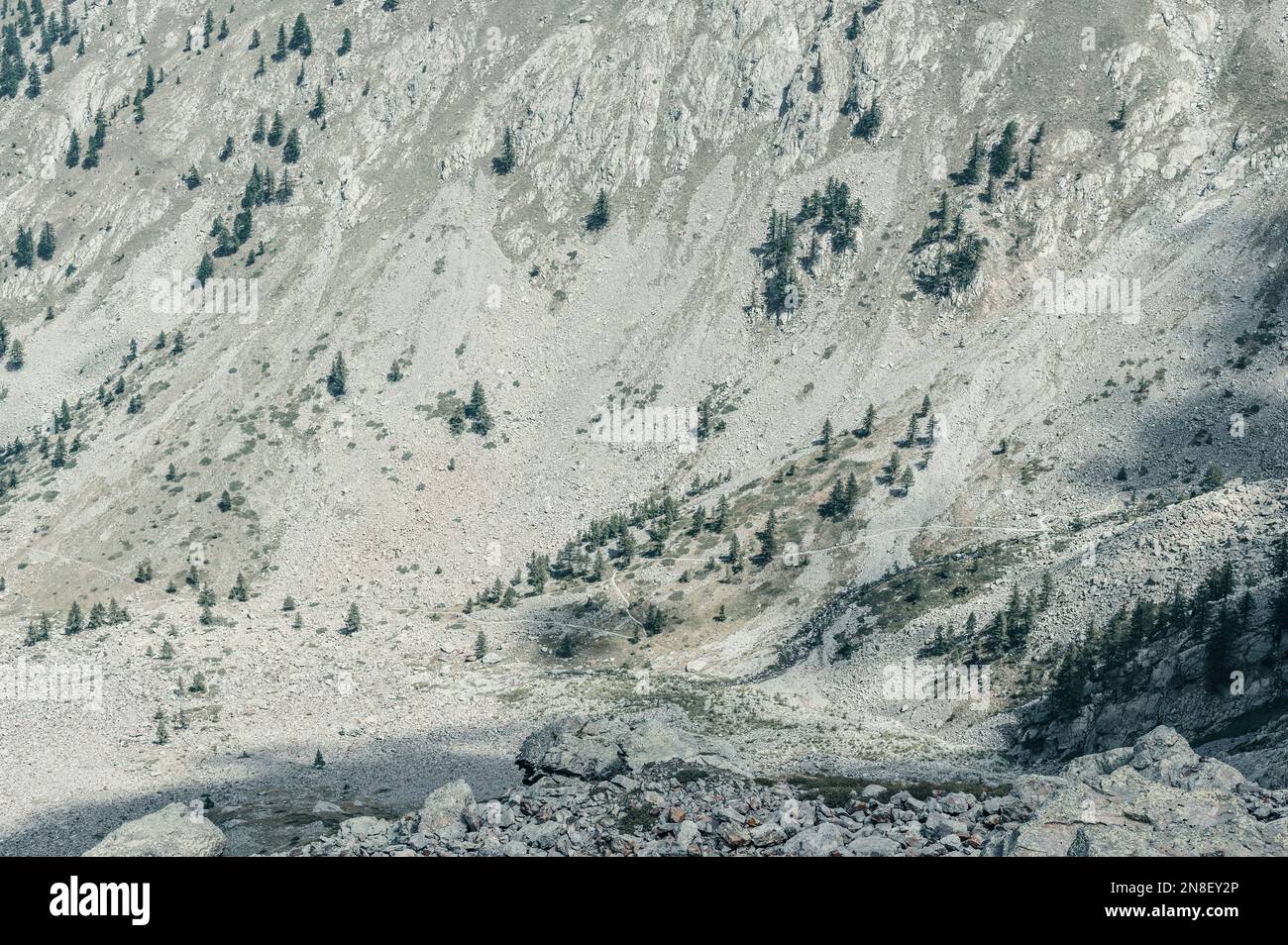 Vallée de Lourousa, vallée de Gesso (Cuneo, Italie). Panorama de la partie supérieure de la vallée qui mène au refuge Morelli Buzzi et à la Varrone Banque D'Images