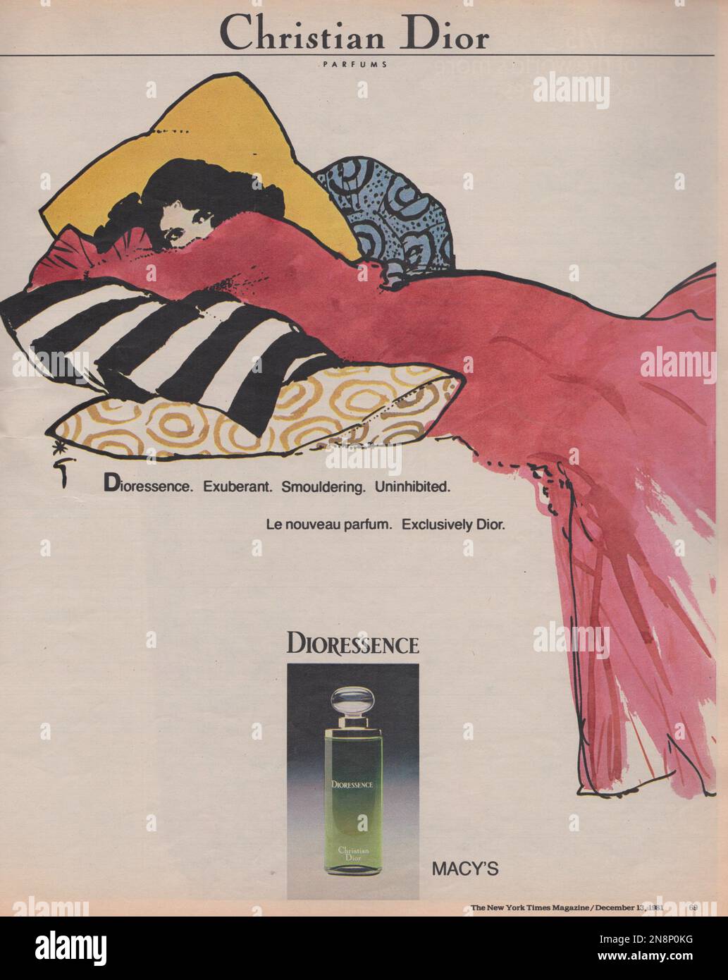 Christian Dior Dioressence Christian Dior Parfums magazine publicité 1981, publicité papier The New York Times magazine Banque D'Images