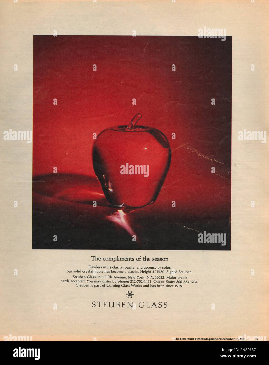 Steuben Glass publicité magazine 1981, publicité papier le magazine New York Times Banque D'Images