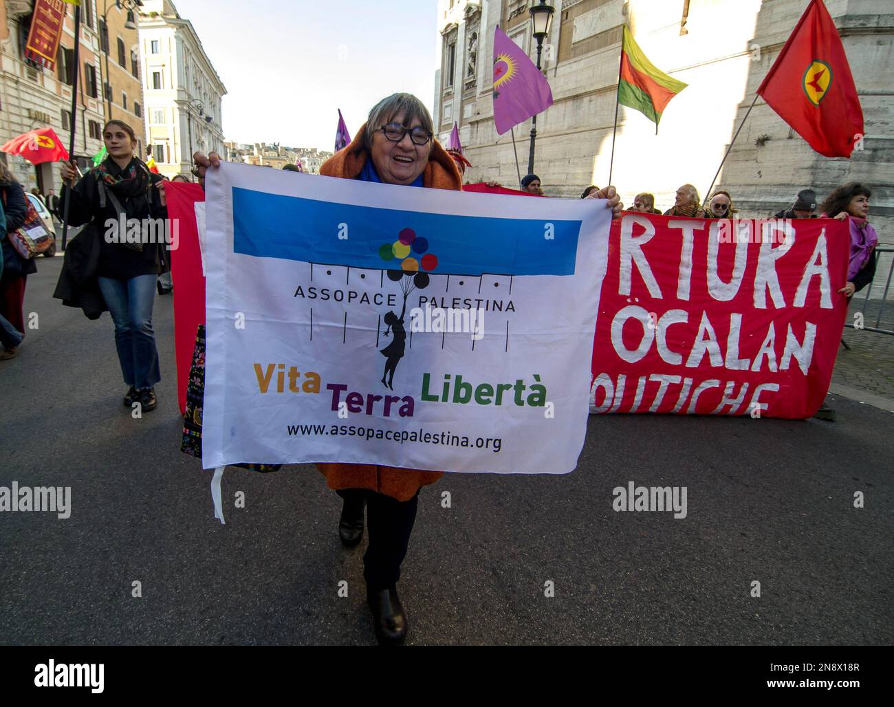 Rome, Italie, Italie. 11th févr. 2023. Manifestation pour demander la libération d'Abdullah Ocalan, dirigeant du Parti des travailleurs du Kurdistan en prison depuis 1999 et actuellement détenu par l'État turc dans l'île-prison d'Imrali. (Credit image: © Patrizia Corteltessa/Pacific Press via ZUMA Press Wire) USAGE ÉDITORIAL SEULEMENT! Non destiné À un usage commercial ! Banque D'Images