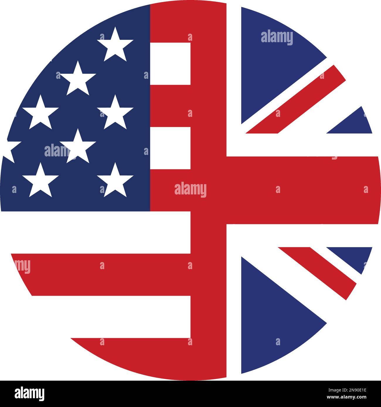 Drapeaux des Etats-Unis et du Royaume-Uni combiné icône de langue anglaise cercle vecteur isolé sur fond blanc Illustration de Vecteur