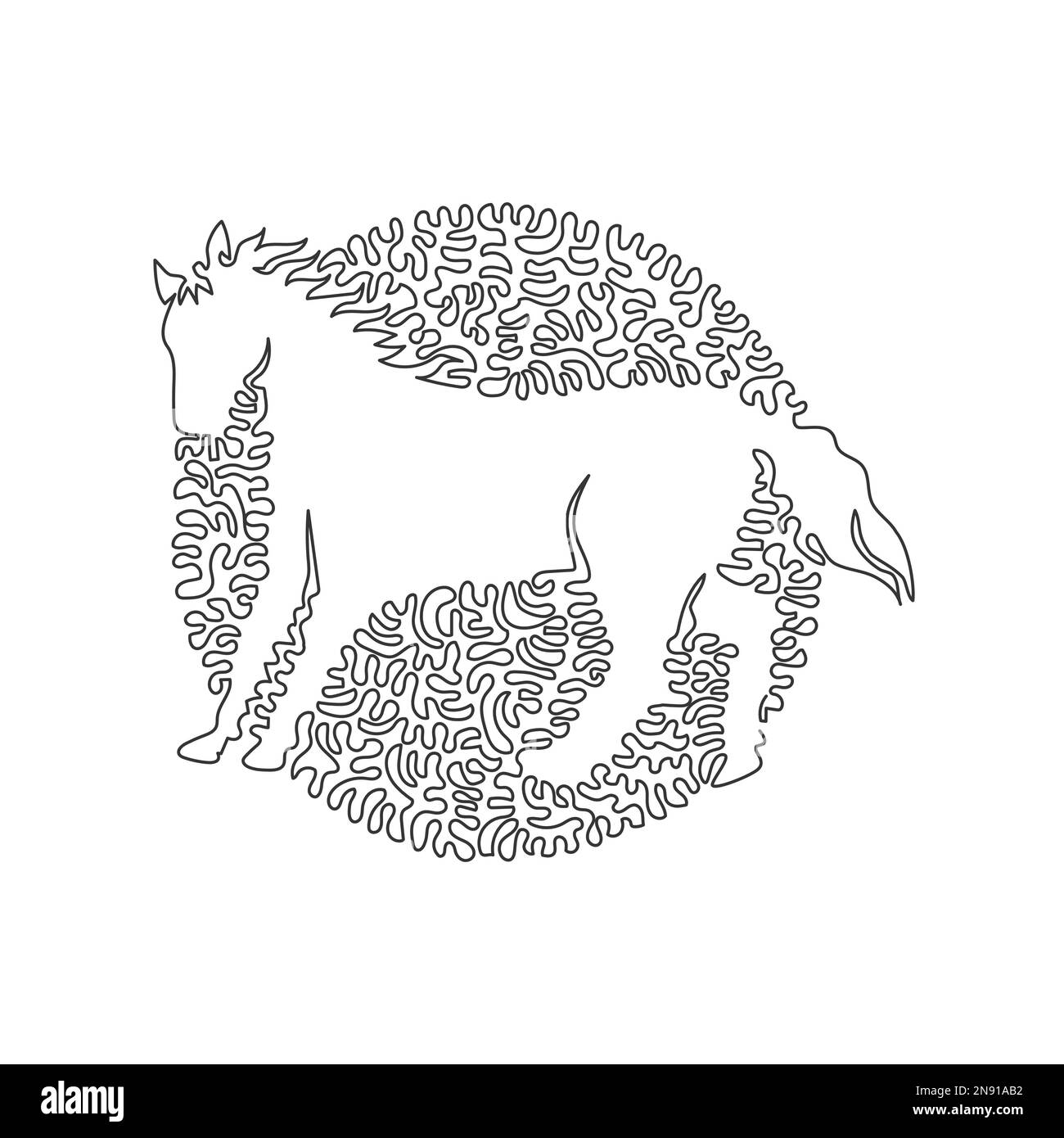 Un seul dessin de ligne curly de l'art abstrait de cheval mignon Dessin ...