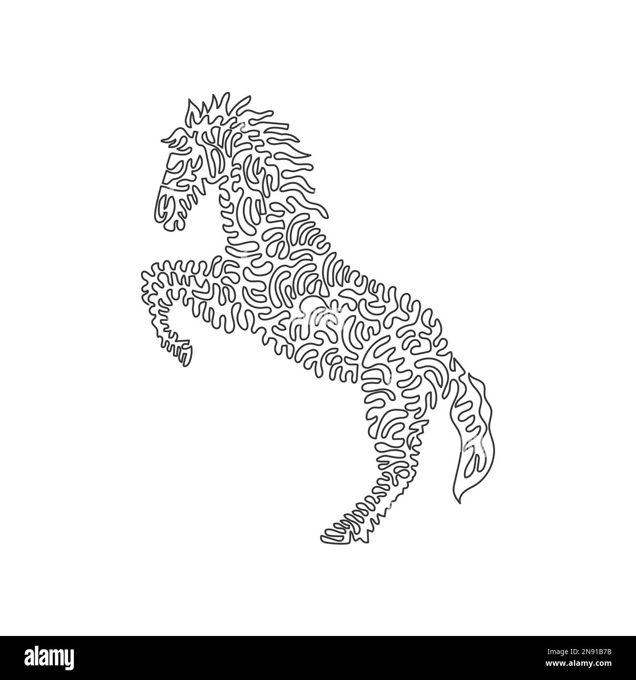 Un seul dessin d'une ligne de l'art abstrait de cheval de prancing mignon Dessin de ligne continue dessin vectoriel illustration de cheval domestiqué pour icône Illustration de Vecteur