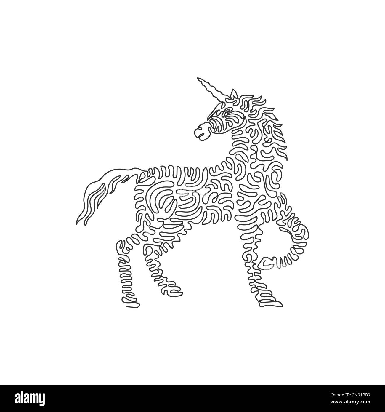 Courbe continue dessin d'une ligne de l'illustration abstraite unicorn à cornes simples Illustration d'un vecteur de contour modifiable sur une seule ligne du licorne mythologique pour l Illustration de Vecteur