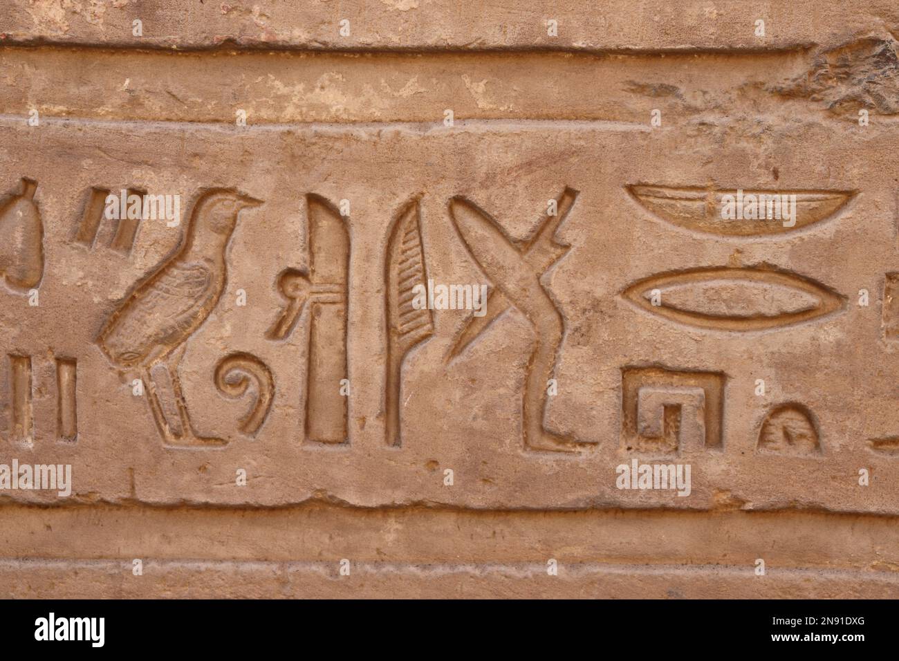 Hiéroglyphes égyptiens antiques sculptés au temple de Kom Ombo à Assouan, en Égypte Banque D'Images